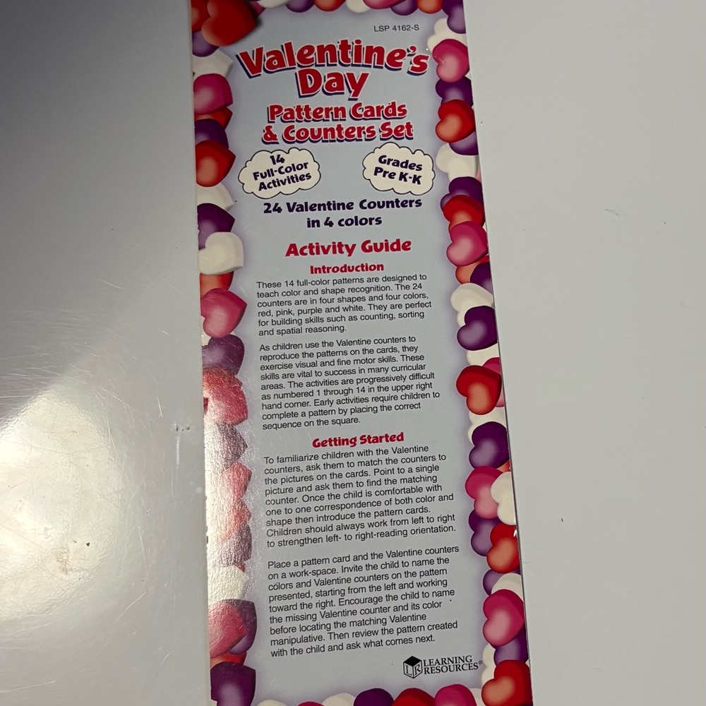 Valentine's Day Pattern Cards & Counters Set- missing one red heart
